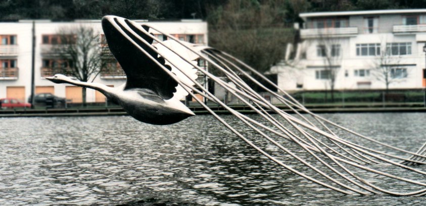 Stainless Steel Swan, Boating lake, Newquay